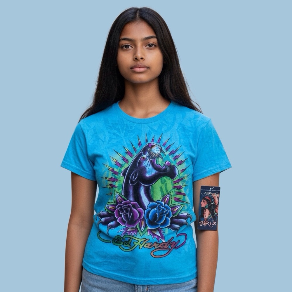 Ed Hardy By Christian Audiger Eternal Love Panther T Shirt Girls Size S